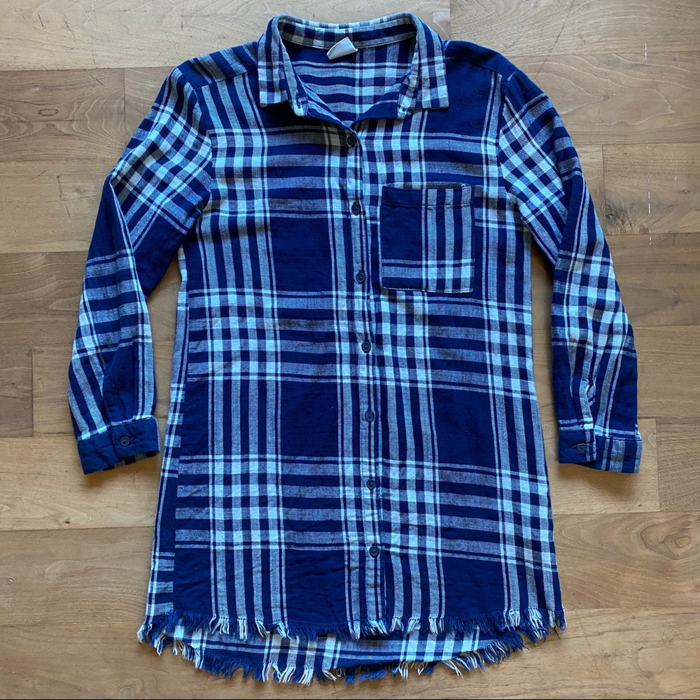 Zara Girls Blue Plaid Shirt Dress EUC